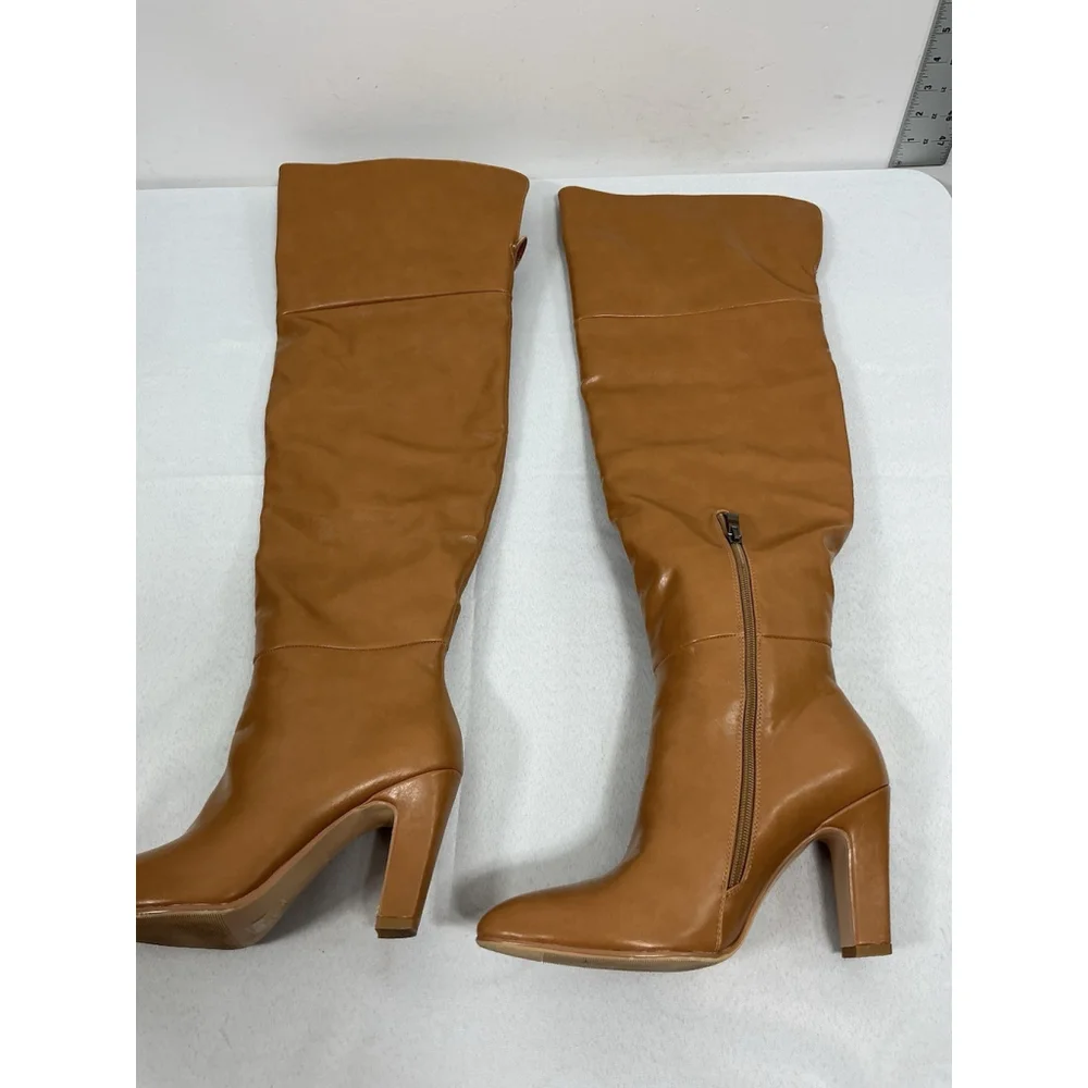Womans Wet Kiss Pullon Otk Boots 7.5 Camel 1/4 Zip Heel Pointed Toe Top Folds